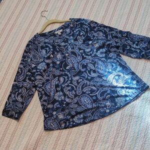 Croft & Barrow Navy Paisley Blouse